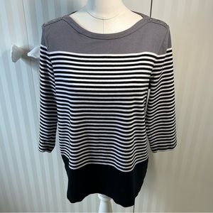 Croft & Barrow gray white black striped color block shoulder buttons sweater XL